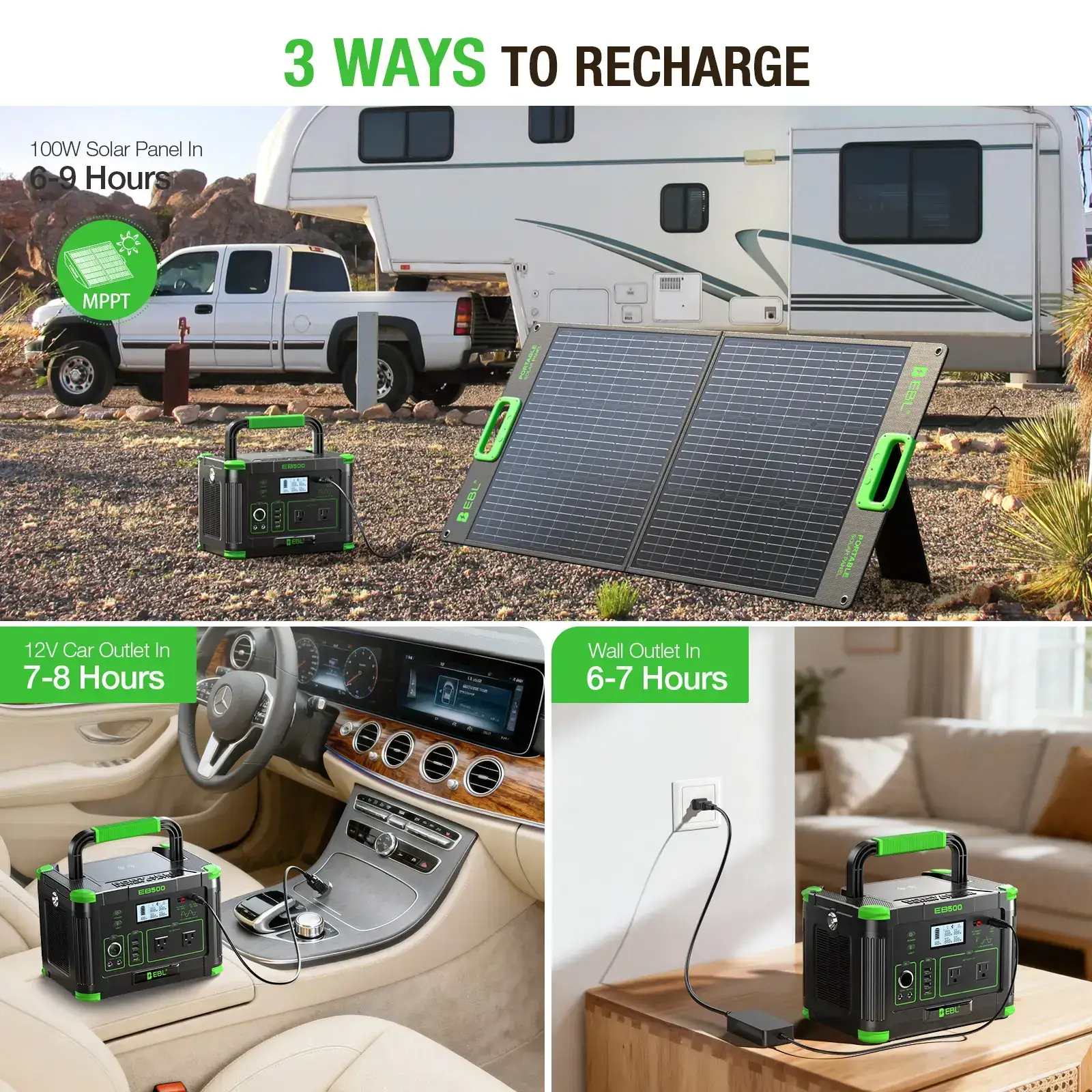 Outdoor Power Station: EBL 500W Solar Generator w/ 519Wh Battery & 10 Ports | Powers Your Camping, Road Trips & Emergencies
