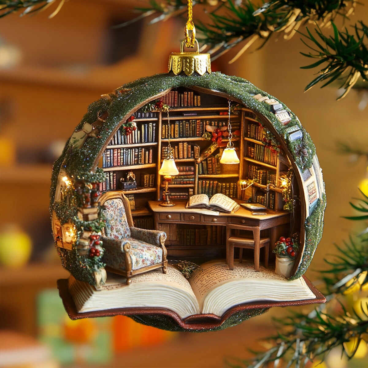 Cozy Book Nook Retreat Ornament