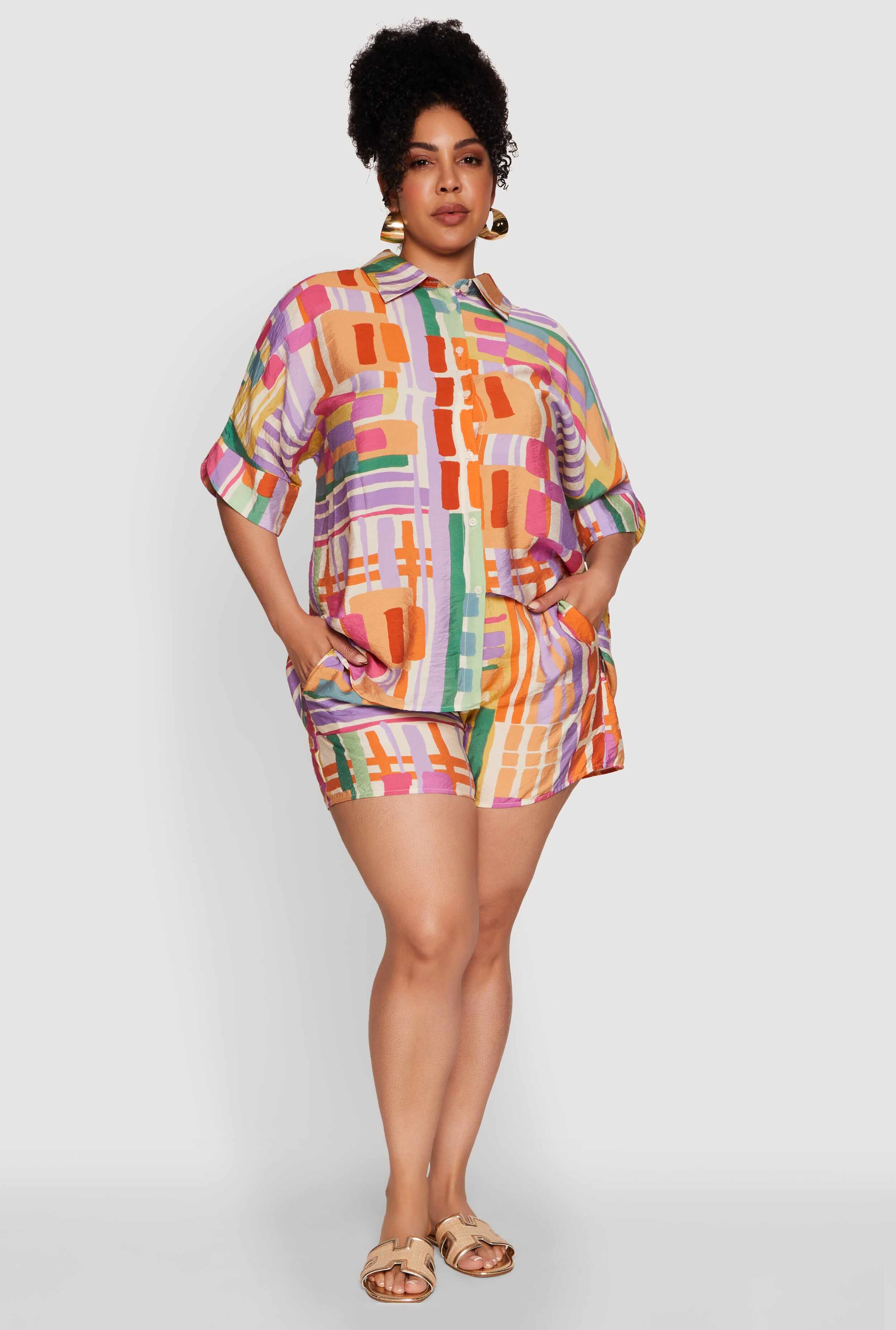 Plus Size Trendy Patterned Crepe Knit Shorts