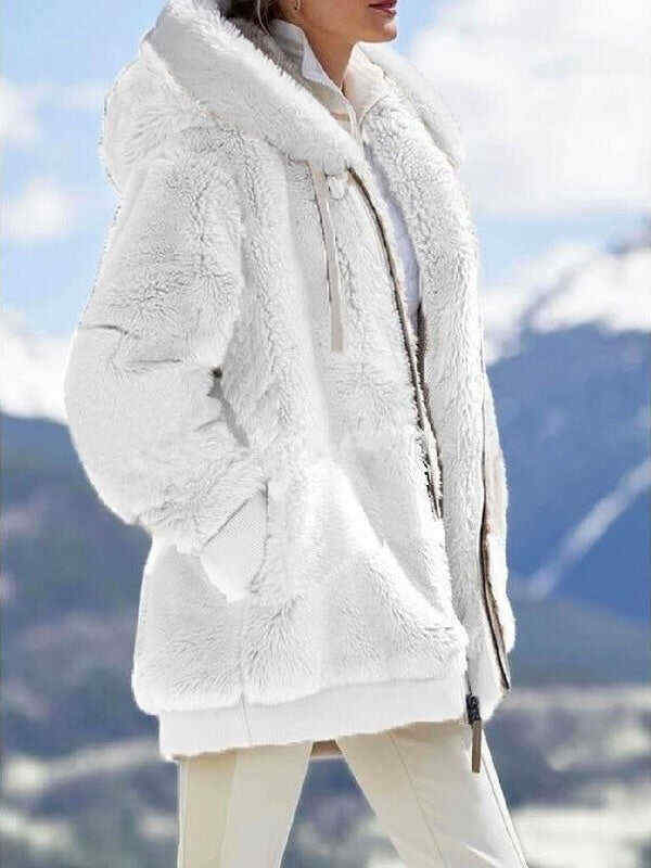 Zipper Up Drawstring Hooded Loose Plush Jacket(⚡Clearance Sale)