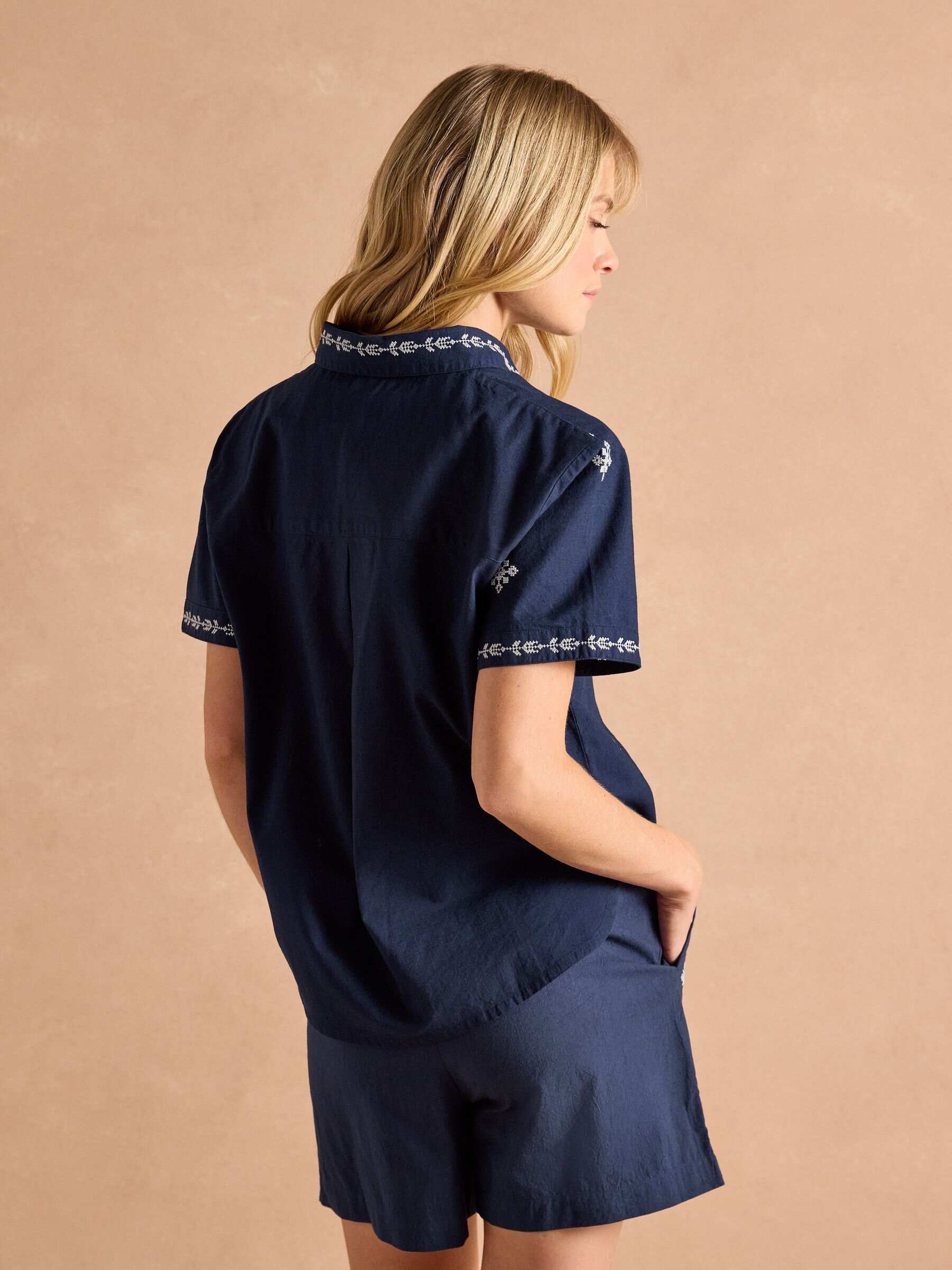 Emilie Navy Embroidered Shirt