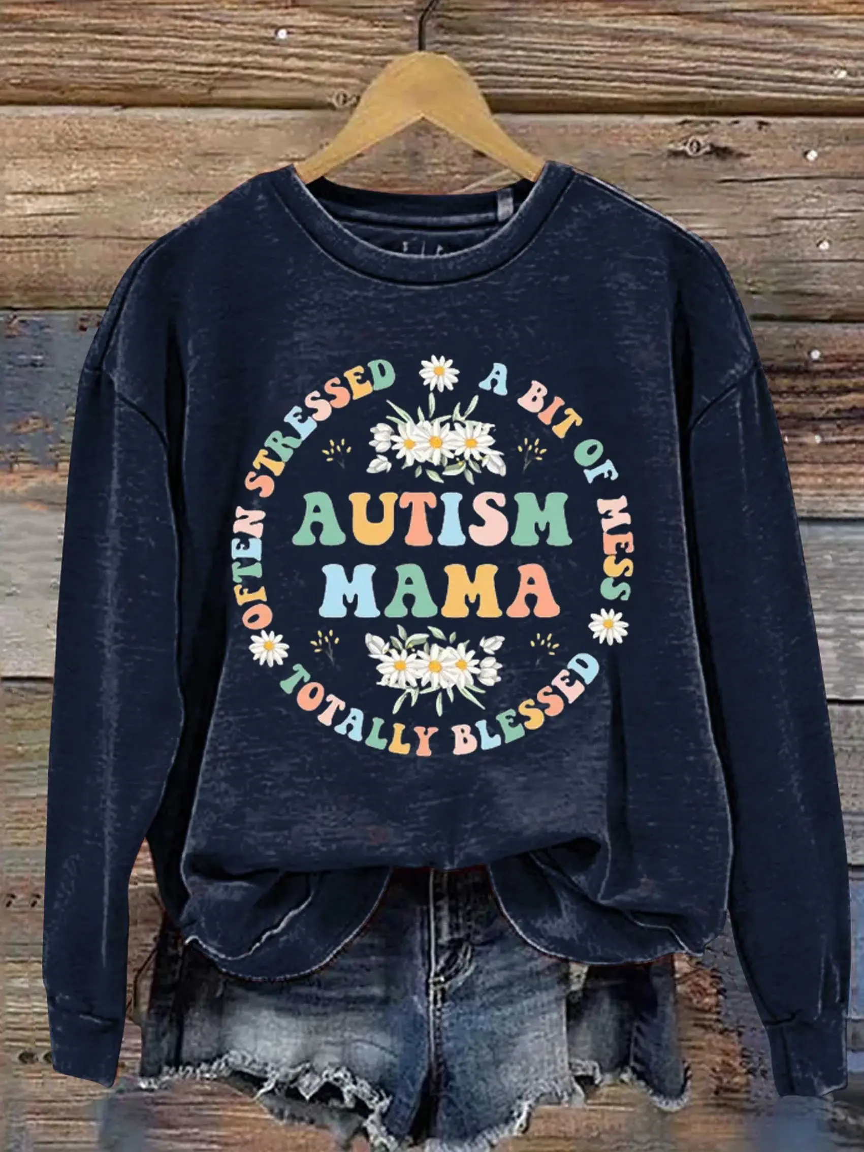Autism Mama Autism Awareness Art Print Pattern Casual Sweatshirt