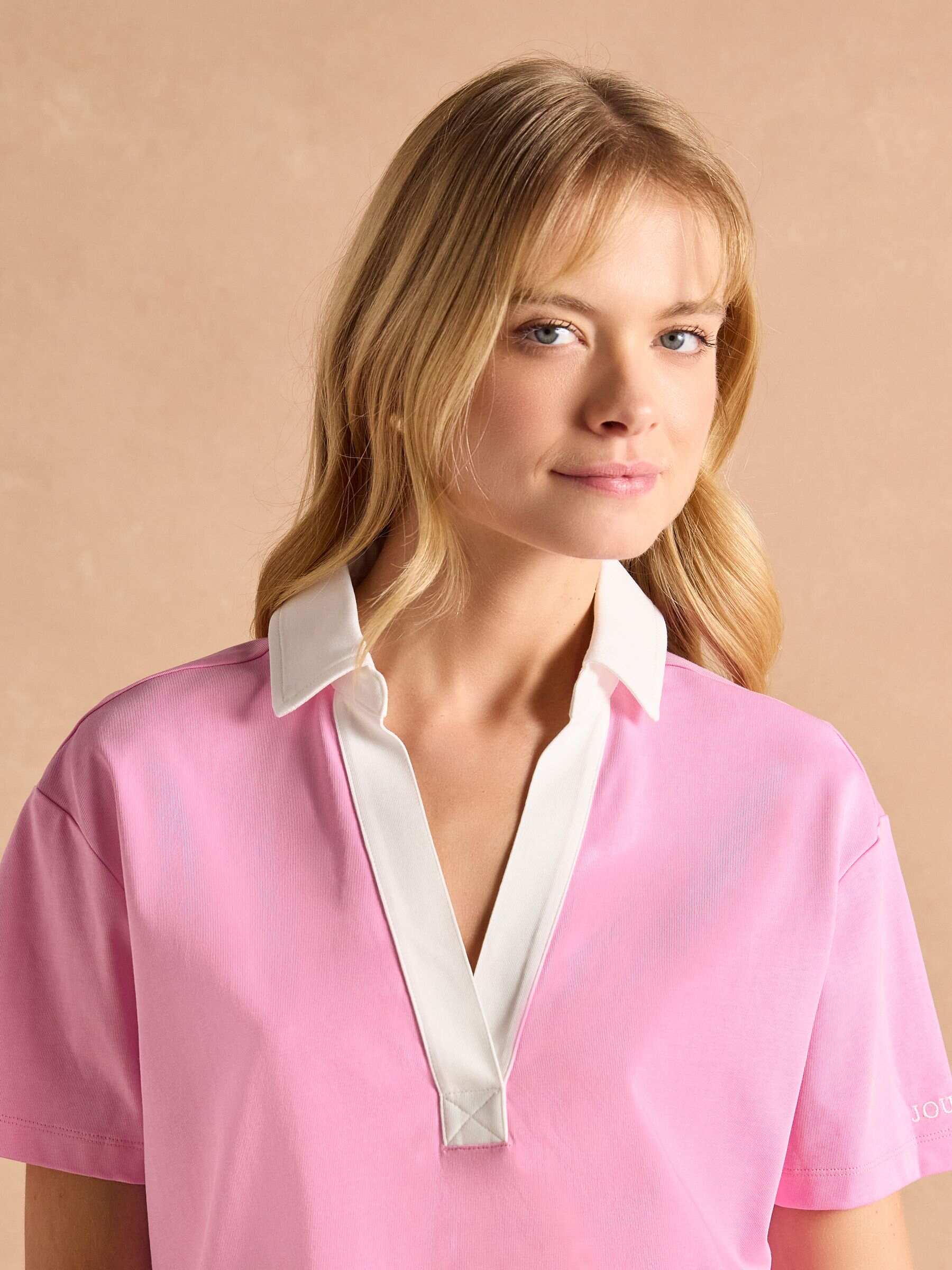 Tallie Pink/White Short Sleeve Combed 100% Cotton Collared Top