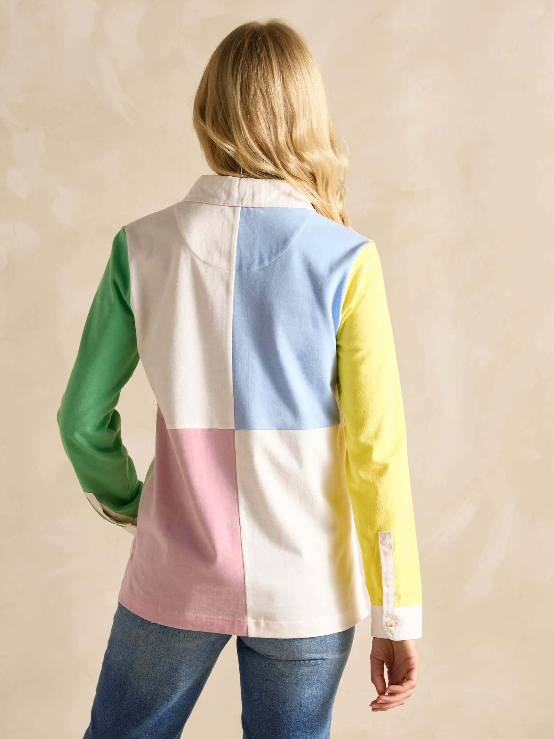 Falmouth White Pastel Hotch Potch Collared Rugby Shirt