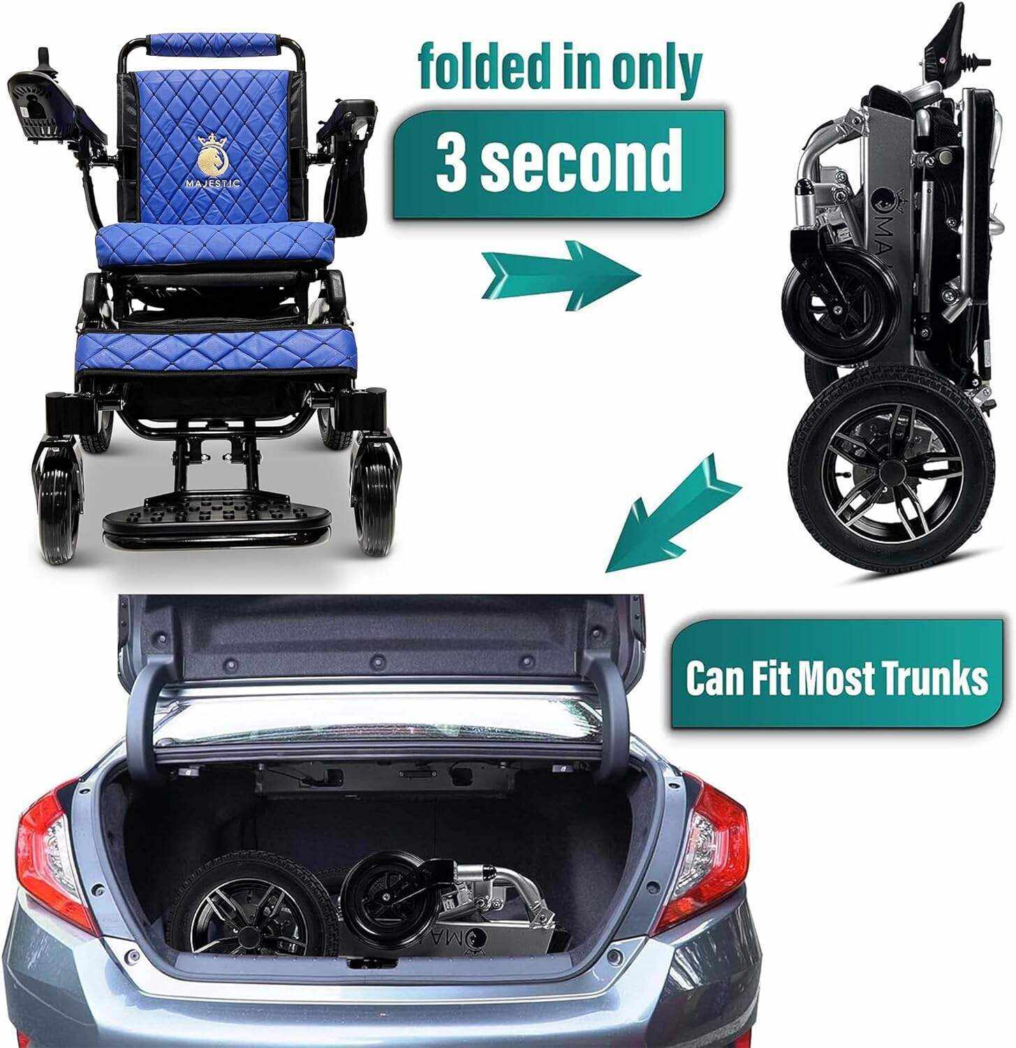 MALISA Electric Wheelchair for Adults, Portable All Terrain Lightweight Wheelchairs, Foldable Motorized Power Wheel Chair, Leather Seat (17.5