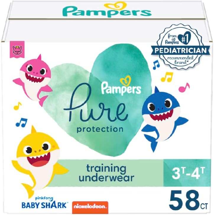 Pampers Pure Protection Training Pants Baby Shark - Size 3T-4T, 92 Count, Premium Hypoallergenic Training Underwear