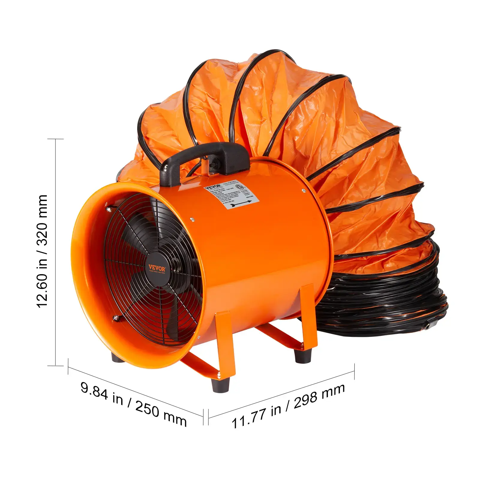 Portable Industrial Drum Fan10 in Heavy-Duty Cylinder Blower with 33ft Duct Hose380W 1893FM Ventilation Fan BoosterShop Exhaust Utility Tool for Dust & Smoke Removal (Home/Workplace)