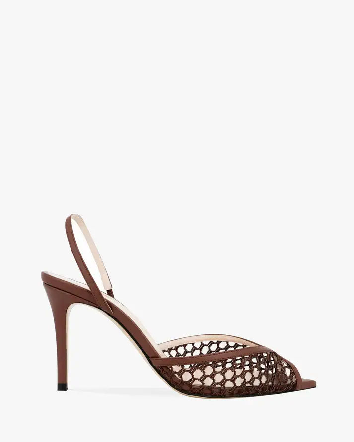 BROWN MESH SLINGBACK HEELS