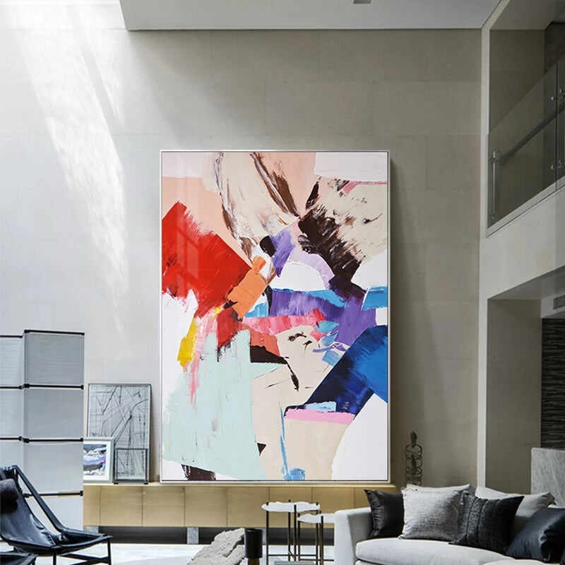 Abstract Warm Red Blue Color Canvas Wall Art