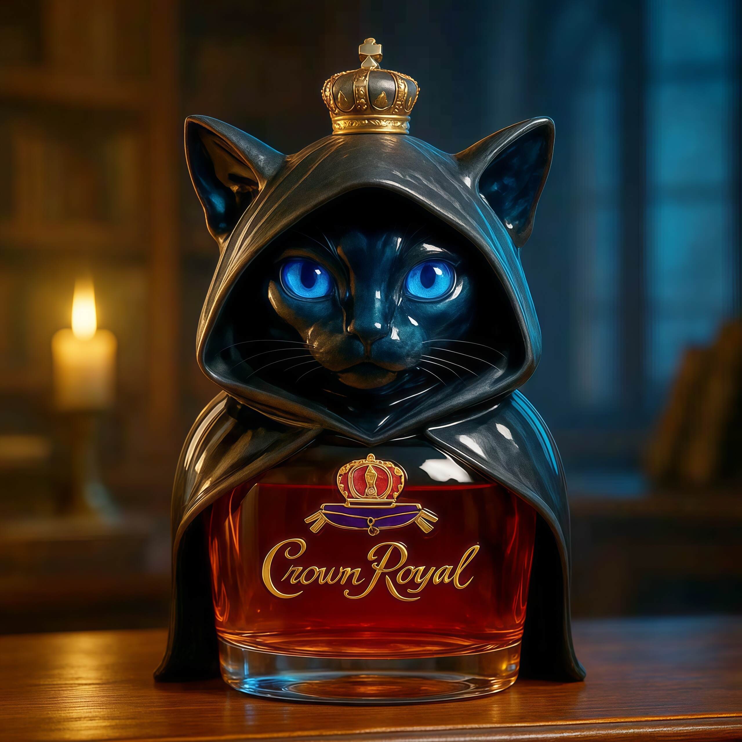 Mysterious Hooded Cat Whiskey Bottle