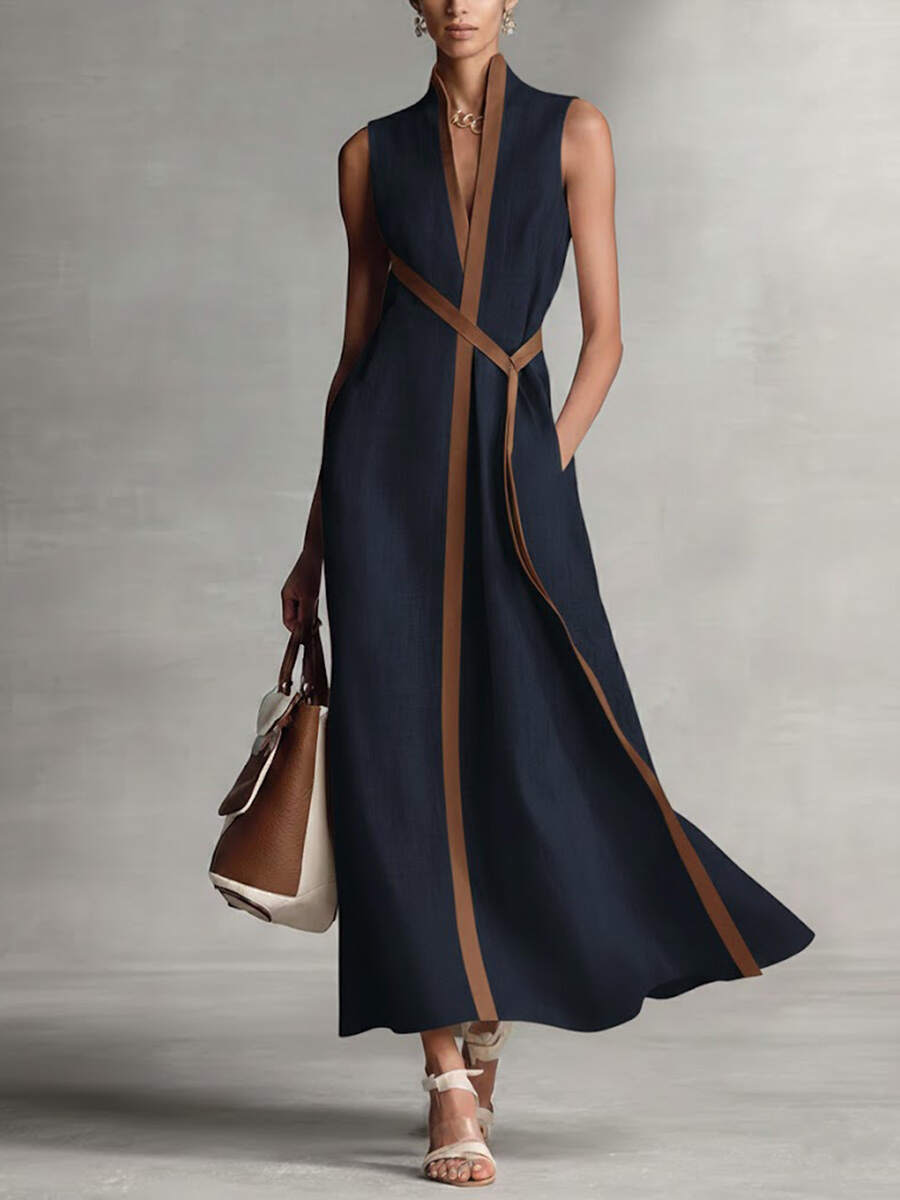 🔥Summer Arrivals🌟Women's Stand-up Collar Sleeveless Casual Loose Cotton And Linen Dress