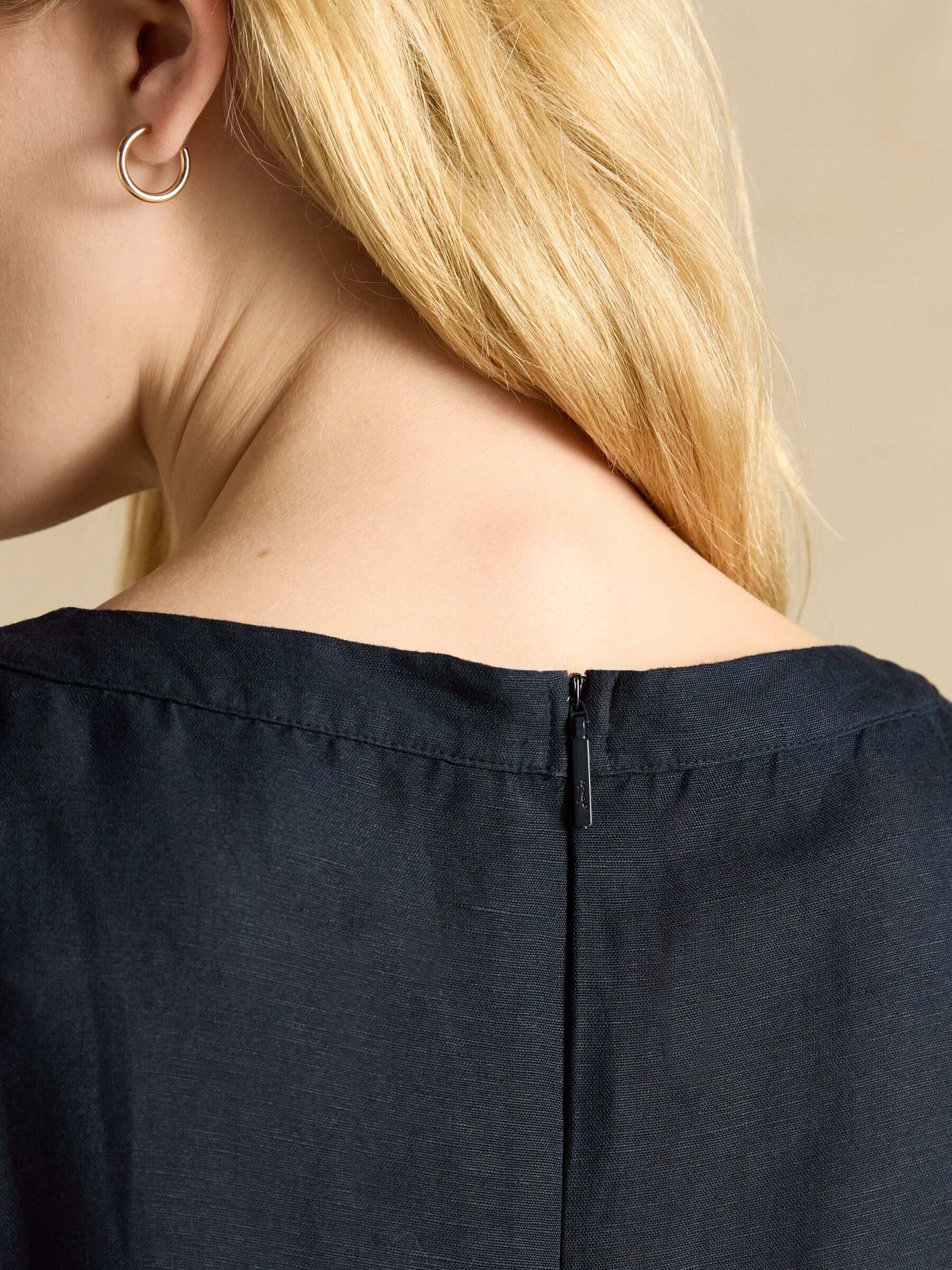 Delphine Navy Blue Shift Dress With Linen