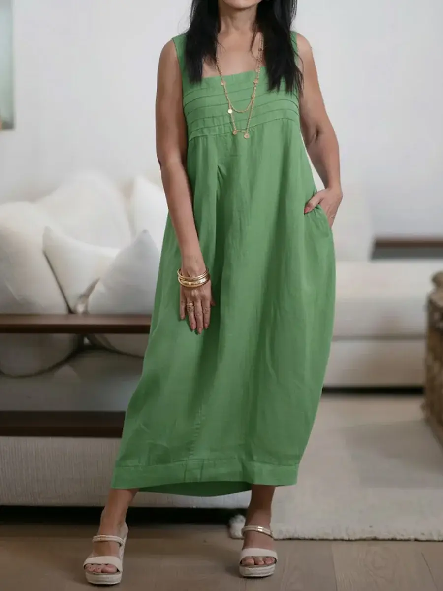 🔥Summer Arrivals🌟Women's New Spring Collection Square-neck Sleeveless Casual Loose Cotton And Linen Sundress