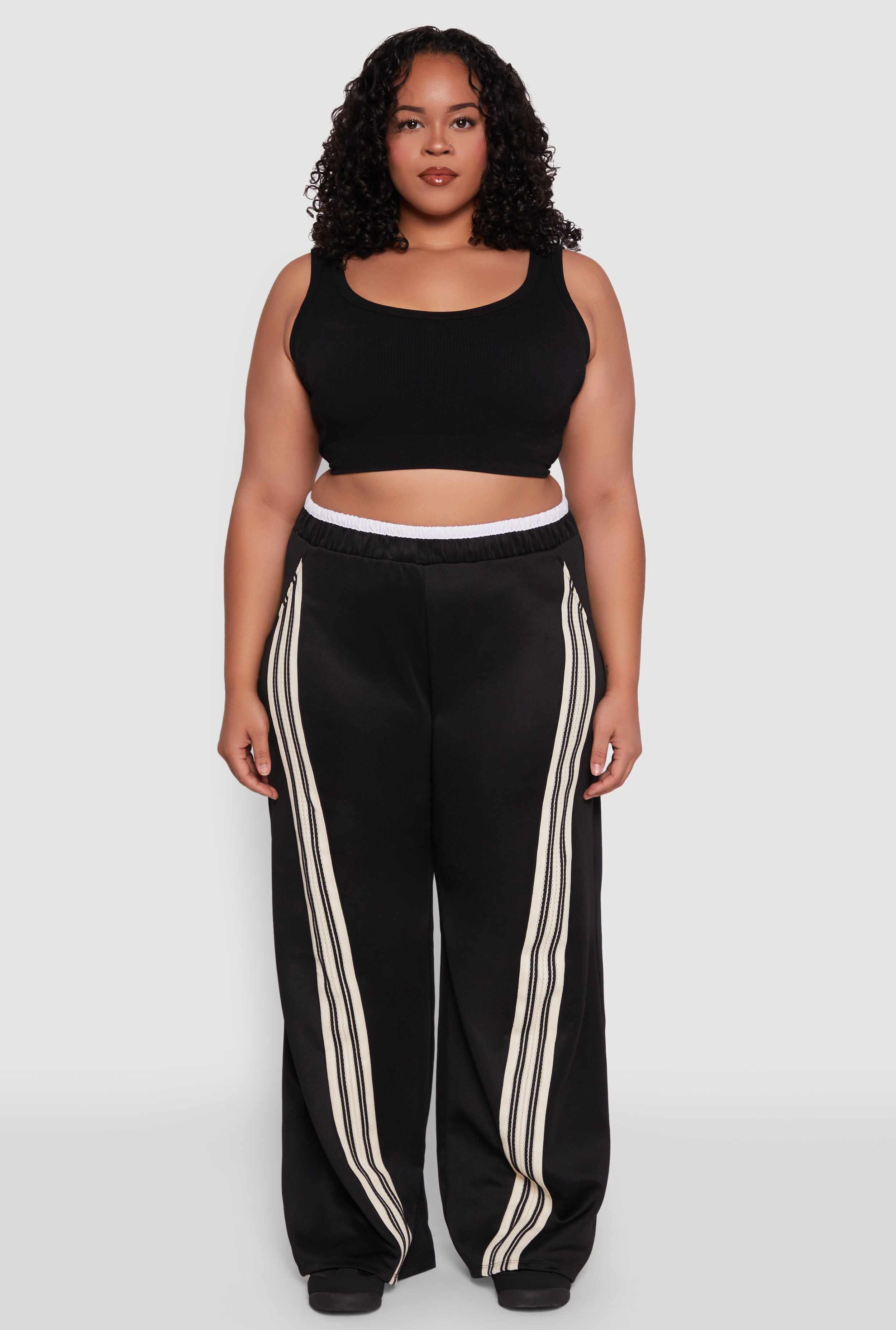 Plus Size Contrast Waistband Stripe Detail Pants