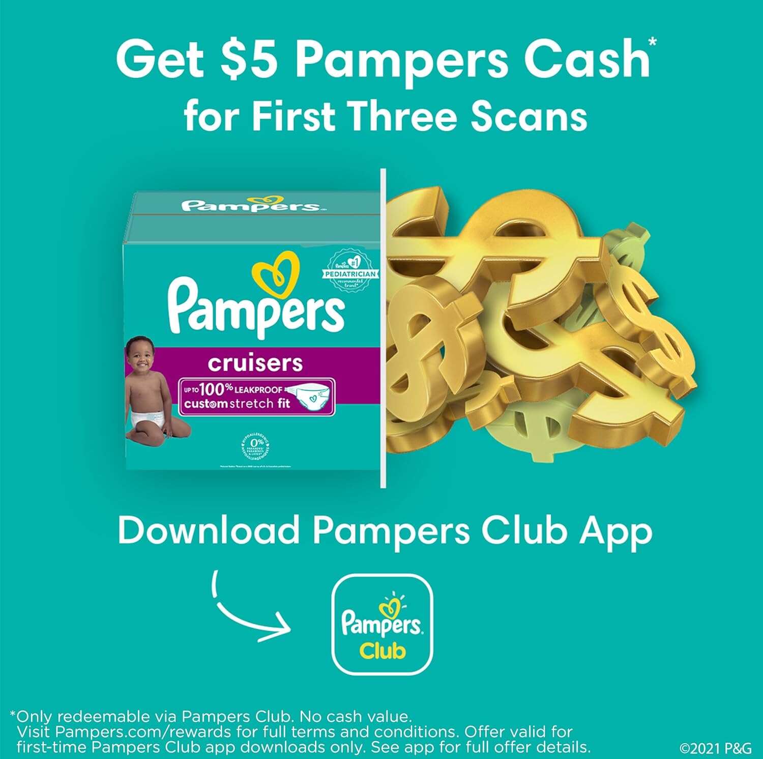 Pampers Cruisers Diapers - Size 5, One Month Supply (128 Count), Disposable Active Baby Diapers with Custom Stretch