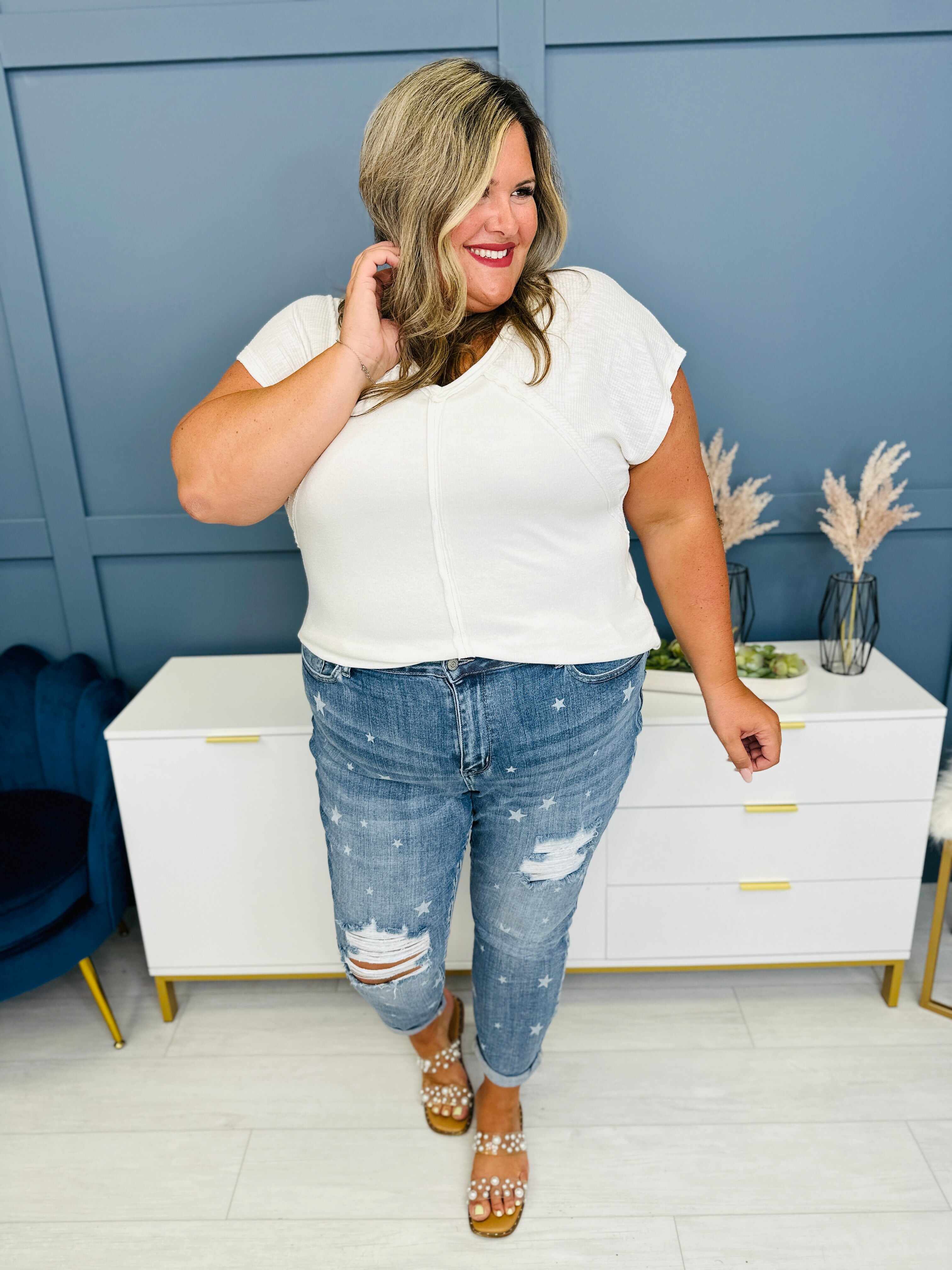 REG/CURVY Be My Lucky Star Cuffed Boyfriend Jeans