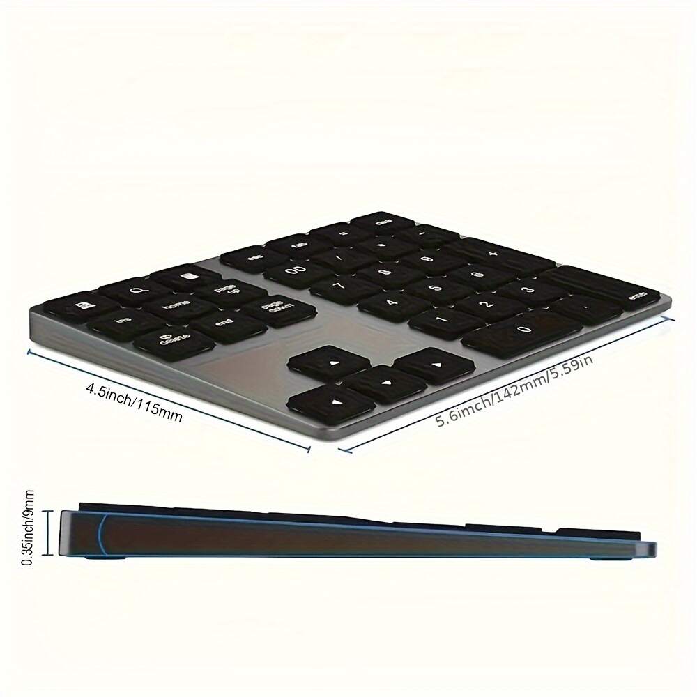 [Wireless Numeric Keyboard] 1pc Wireless 34-Key Numeric Keyboard | USB-C Rechargeable with Smart Recognition System, Compatible with MAC OS Computers, Includes USB Cable, Lithium Polymer Battery - Type-C Charging