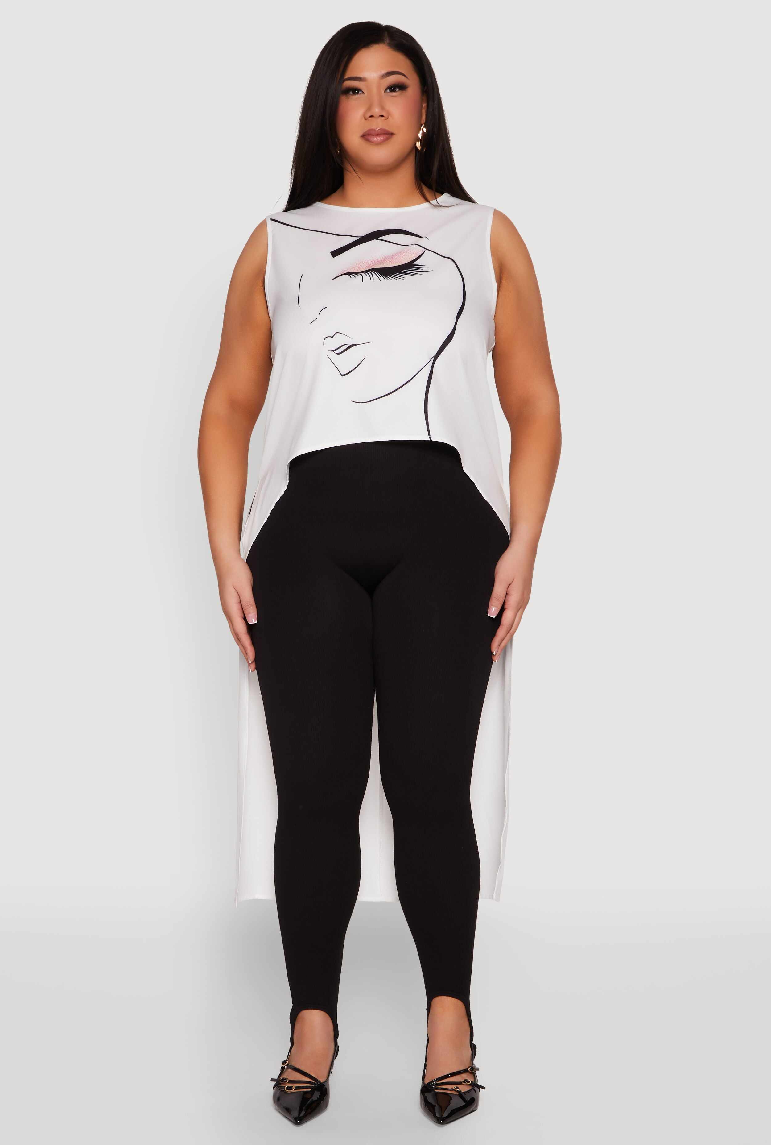 Plus Size Face Print Sleeveless High Low Maxi Top