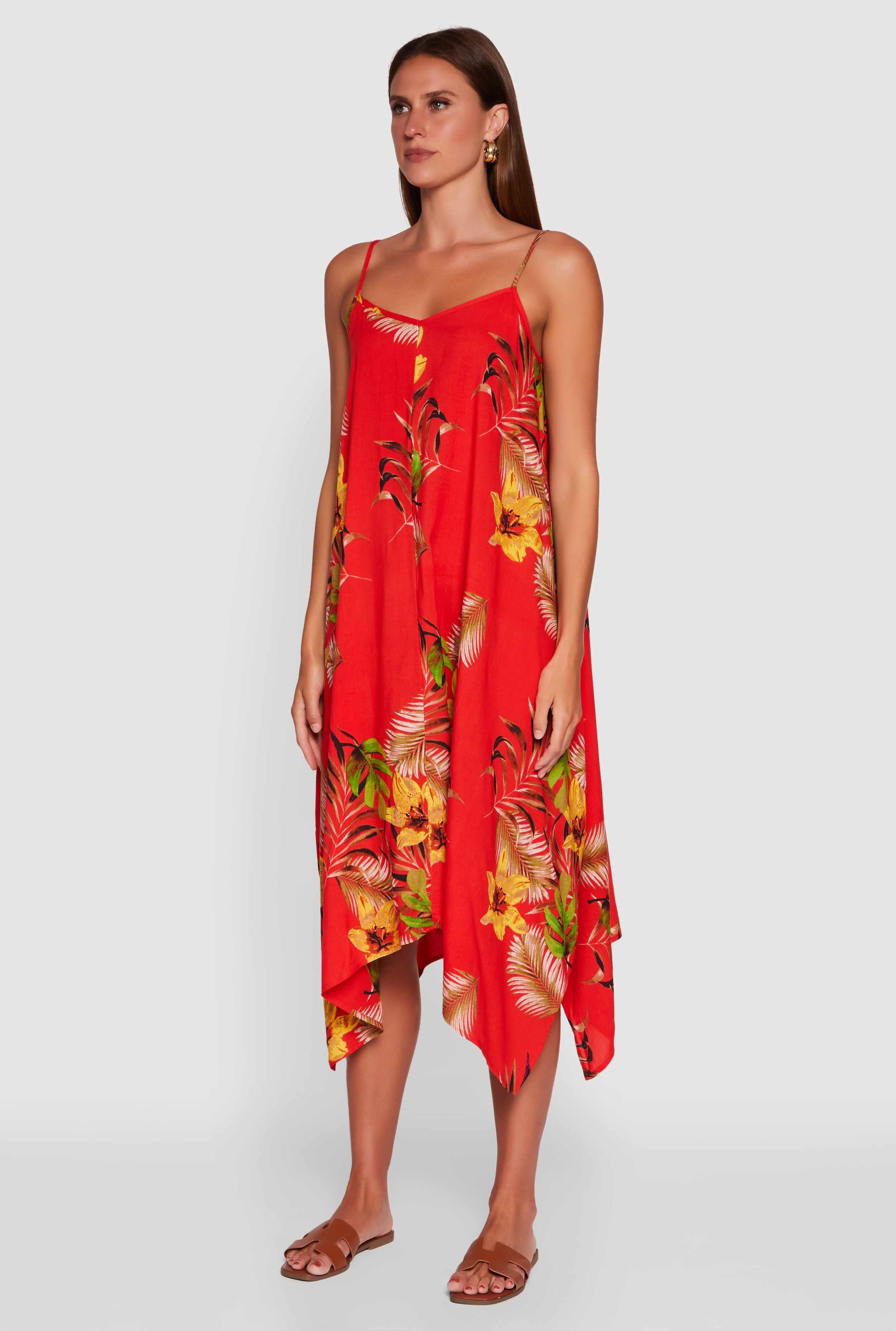 Floral Print Sharkbite Hem Shift Dress