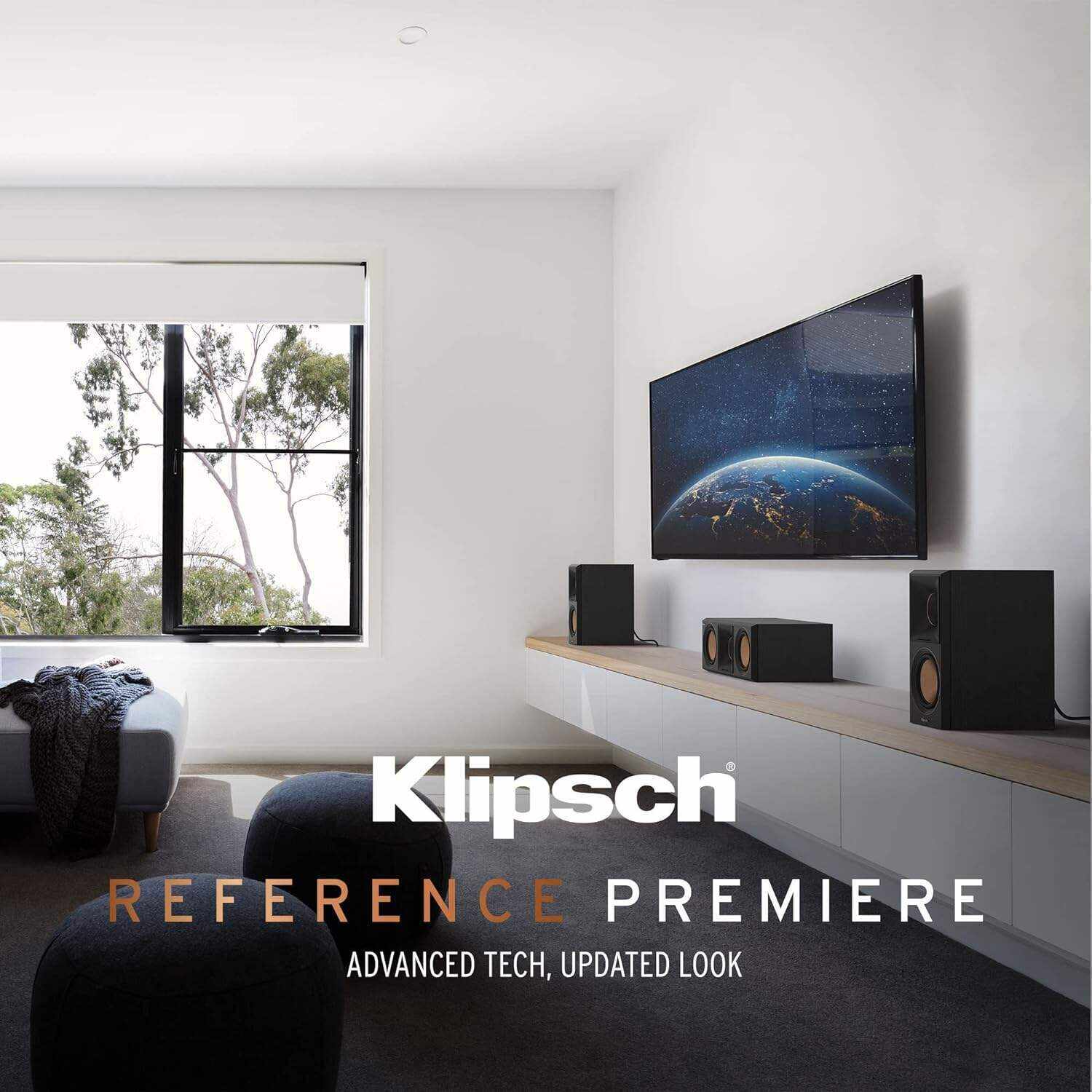 Klipsch Reference Premiere RP-500M II Bookshelf Speaker Pair with Larger 90° x 90° Hybrid Tractrix® Horn, 1” Tweeter, 5.25” Cerametallic Woofers for Room-Filling Home Theater Sound in Walnut