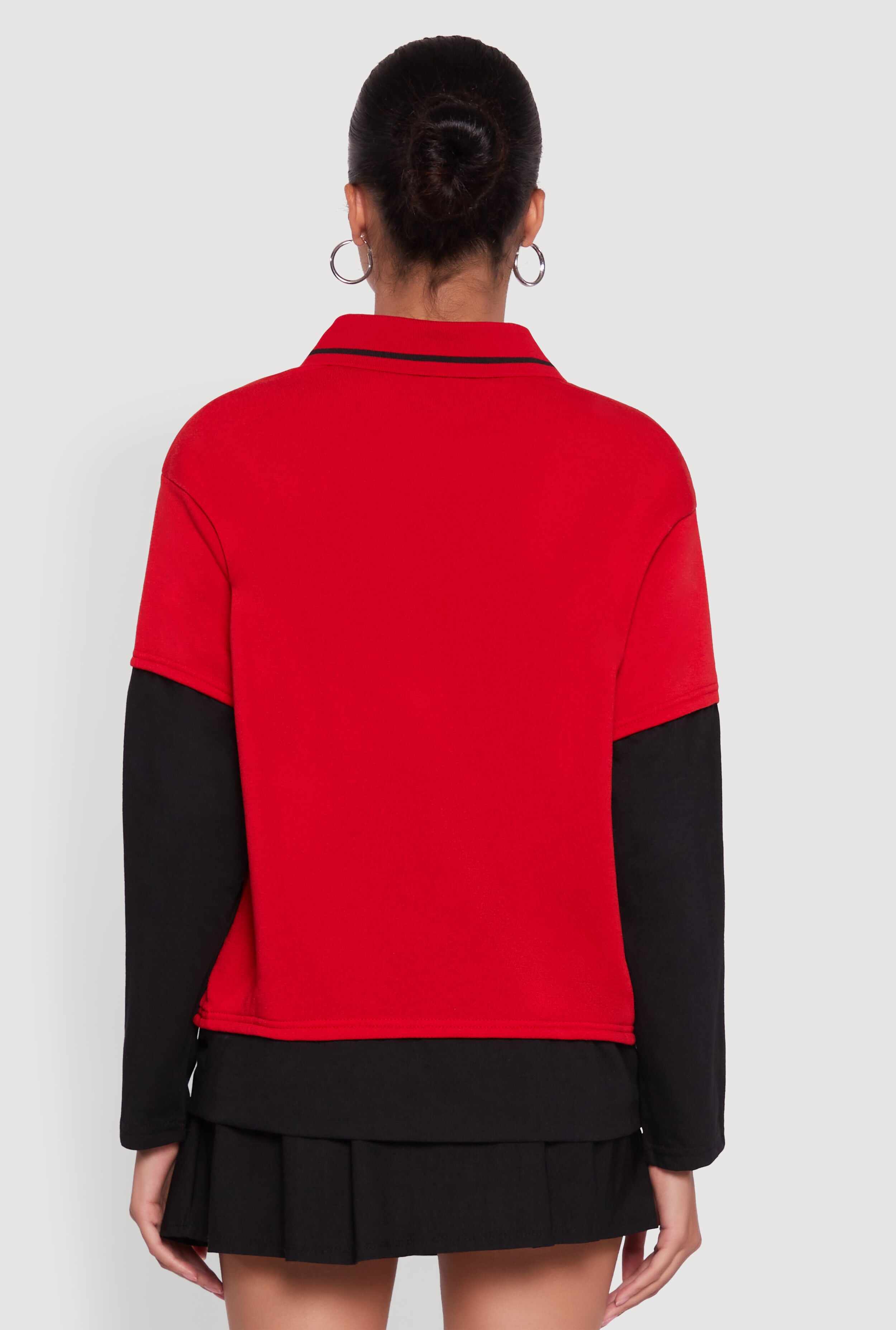 Varsity Stripe Foil Screen Graphic Layered Look Sweater