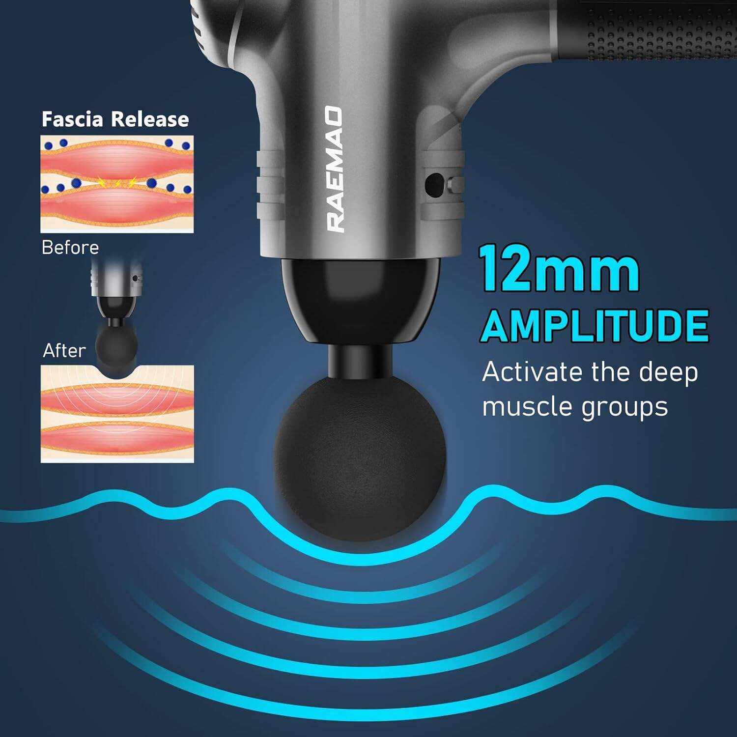 RAEMAO Massage Gun Deep Tissue, Back Massage Gun for Athletes for Pain Relief Attaching 8 PCS Specialized Replacement Heads, Percussion Massager with 10 Speeds & LED Screen, Carbon
