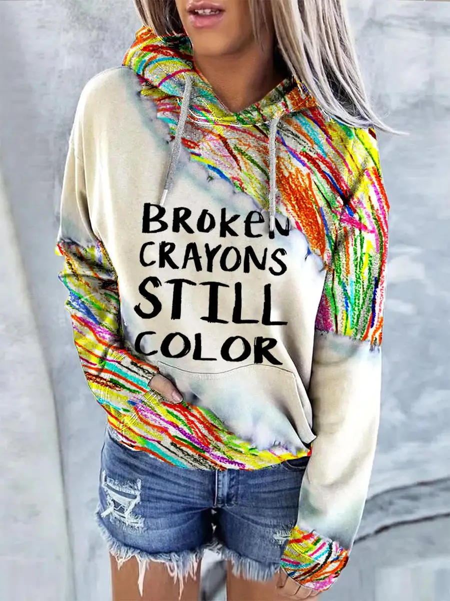 Mental Health Awareness Broken Crayons Still Color Encourage Print Casual Sweatshirt