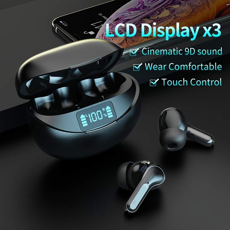 [Noise Cancelling Earbuds] Wireless Noise Cancelling Earbuds, True Wireless Stereo TWS Headphones | Sport Headset, Touch Control, Led Charging Case