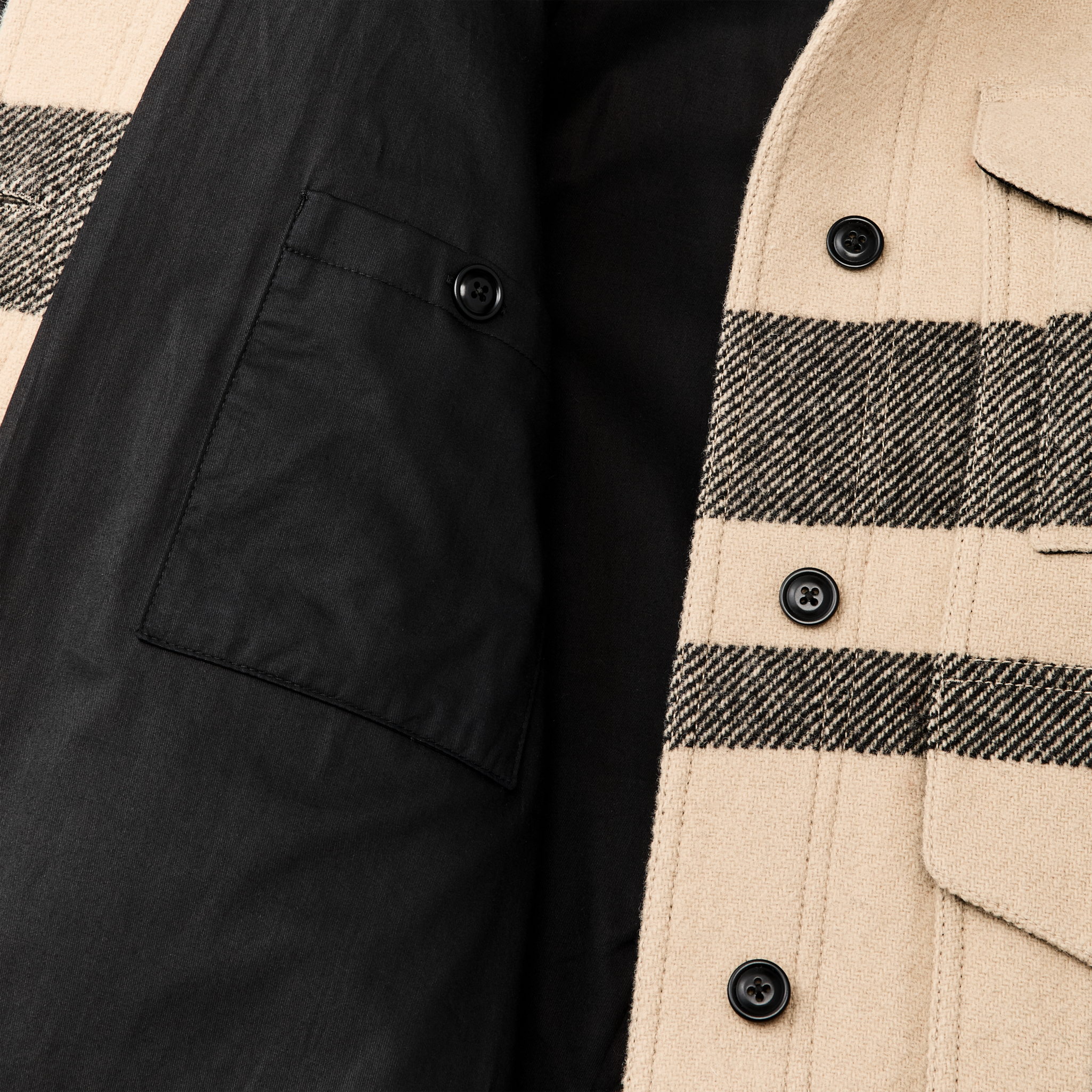 Women's Wool Long Cruiser Coat - Natural / Black Plaid