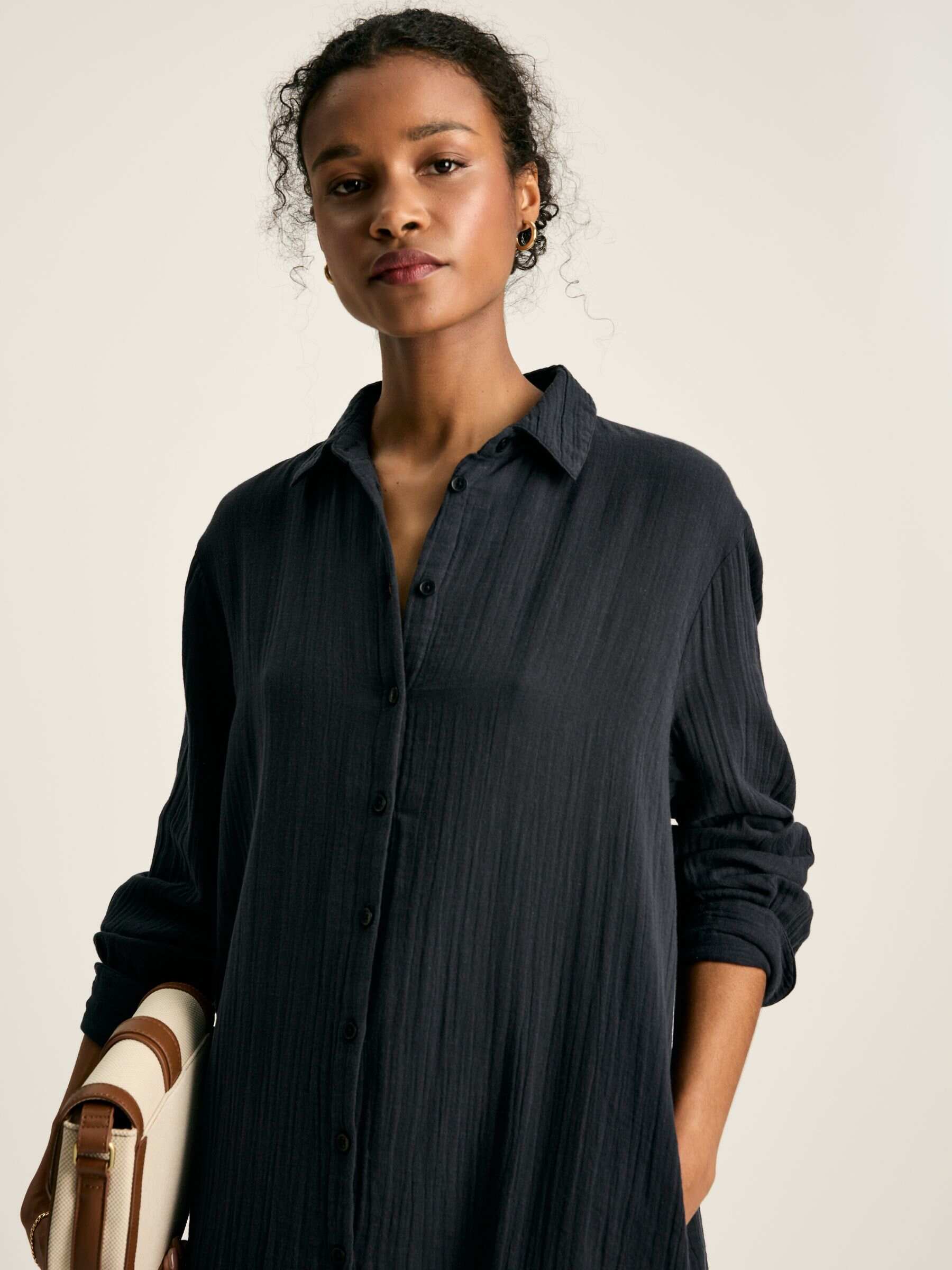 Erica Navy Button Through Cotton Shirt Dress