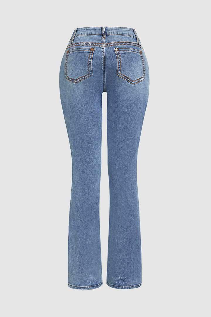 Wash Contrast Stitch Low Waist Bootcut Jeans