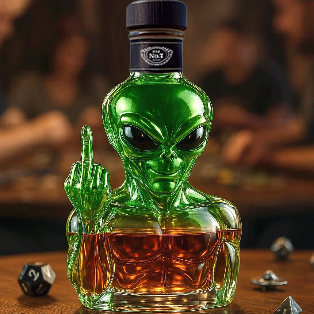 Funny Alien Middle finger Whiskey bottle
