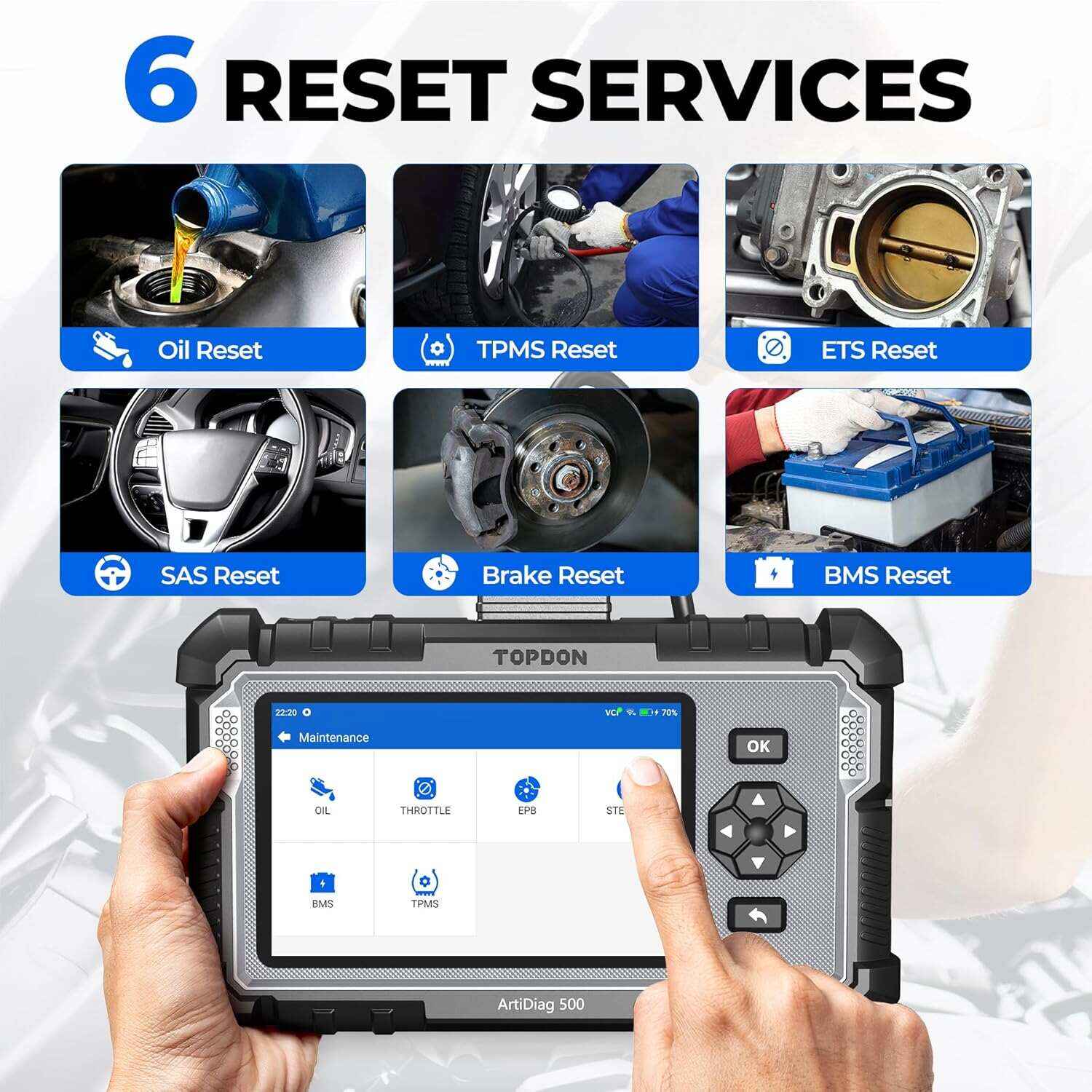 AD500 OBD2 Scanner, Oil SAS Throttle TPMS BMS EPB Reset, Engine ABS SRS Transmission, Diagnostic Scan Tool, AutoVIN, Car Check Engine Code Reader with Battery Test, Lifetime Wi-Fi Free Update