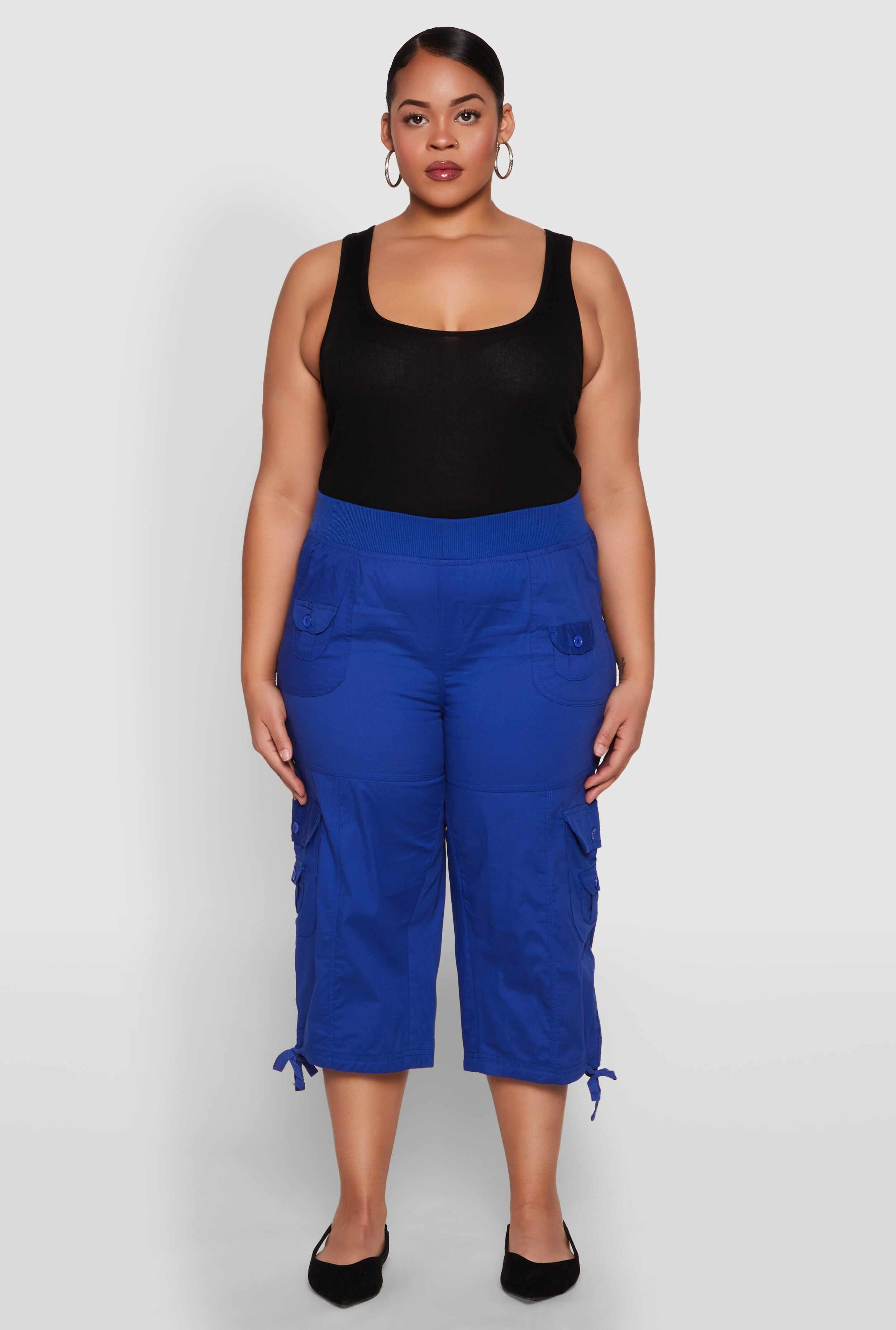 Plus Size High Waisted Cargo Capri Pants