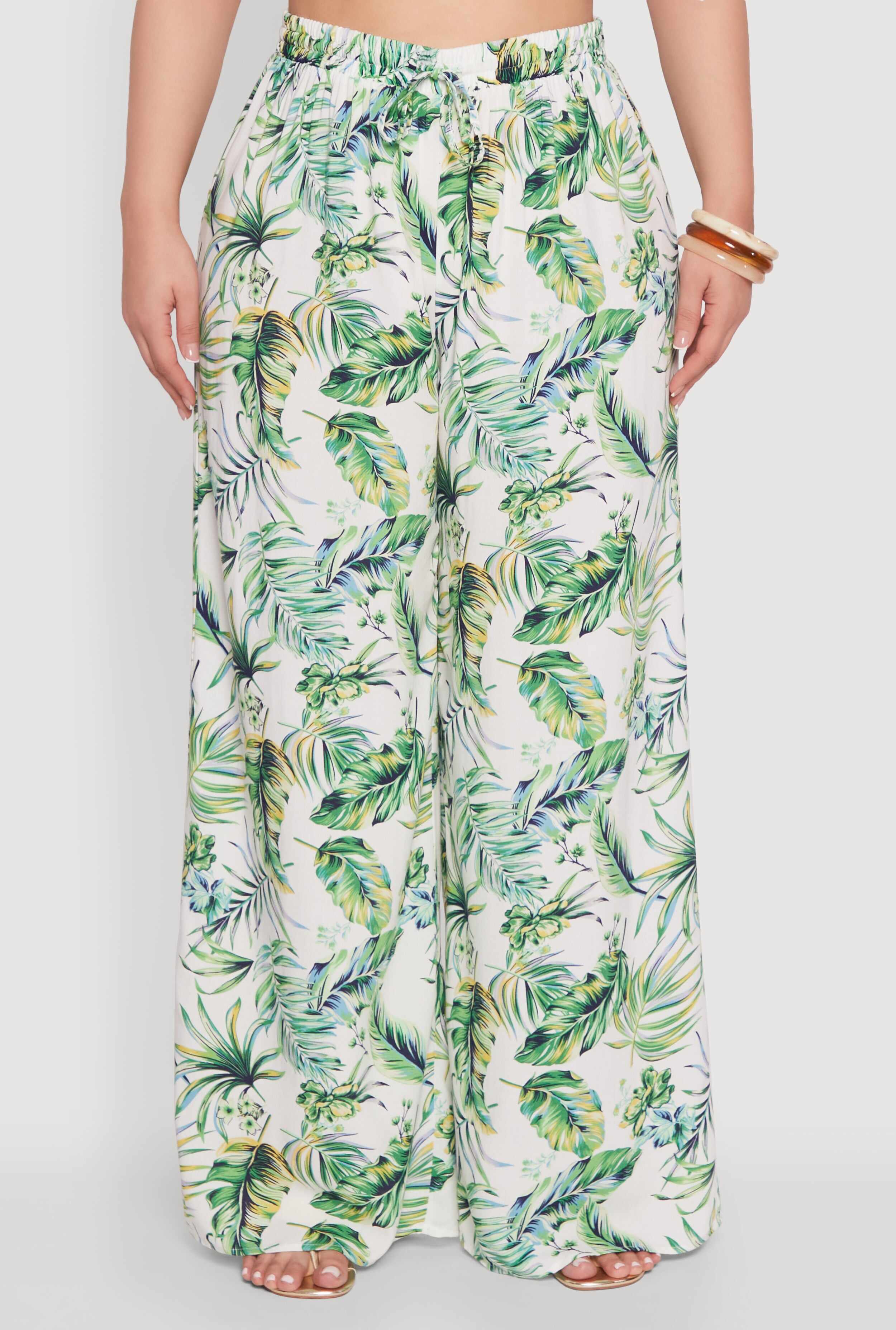Plus Size Almost Famous Tropical Print Palazzo Pants