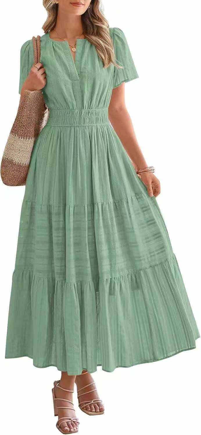 Lightweight Summer Maxi Dress with Pockets, V-Neck & Elastic Waist