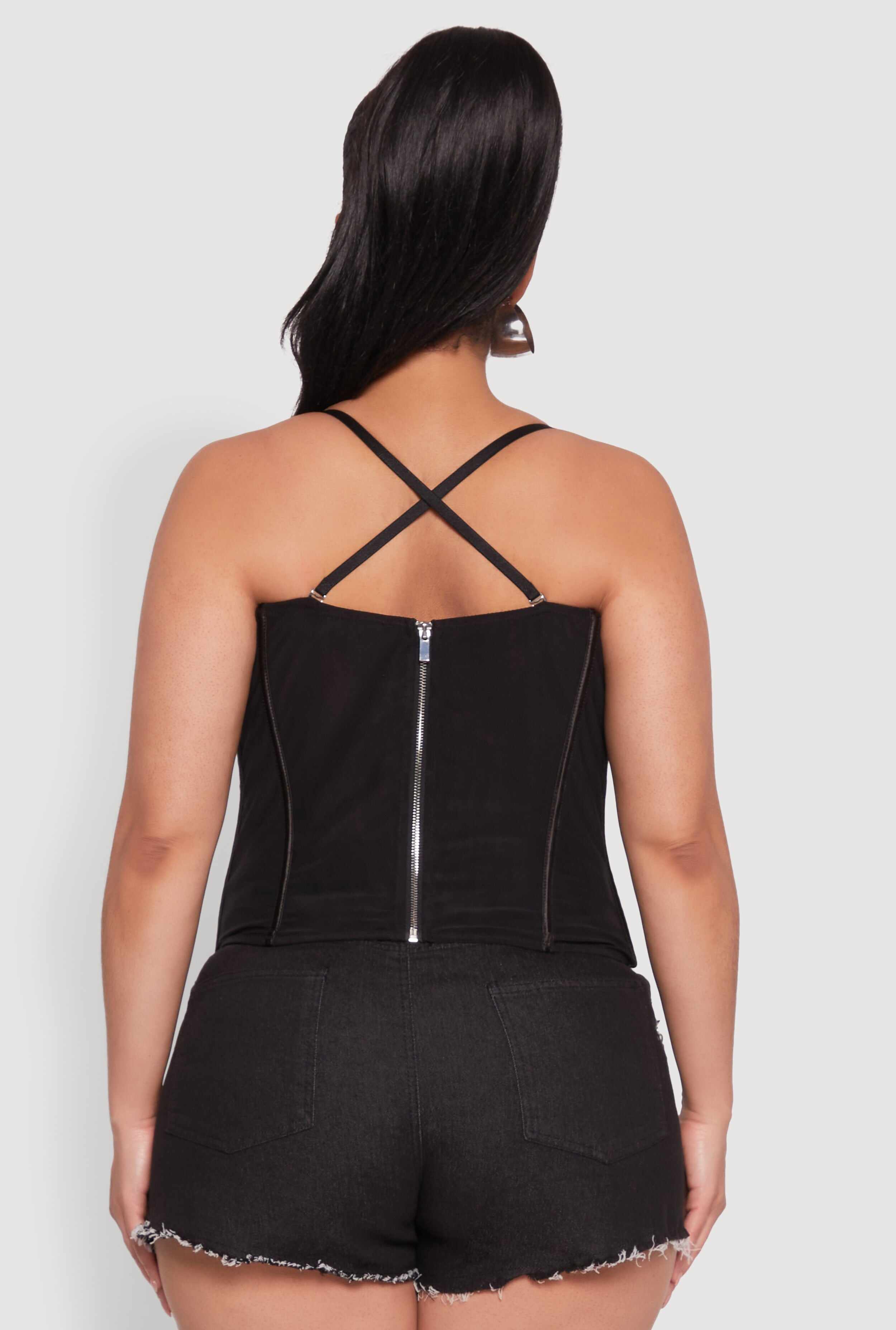 Plus Size Mesh Zip Back Bustier Top