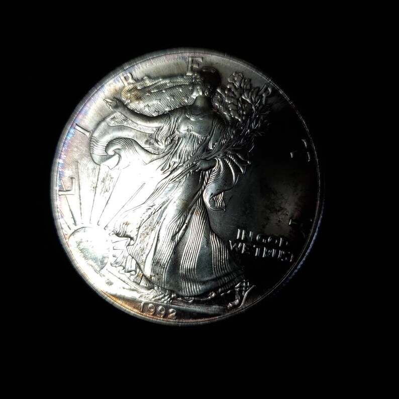 1992 American Silver Eagle Toned  -  1 Oz .999 Key date   Lot# 1402