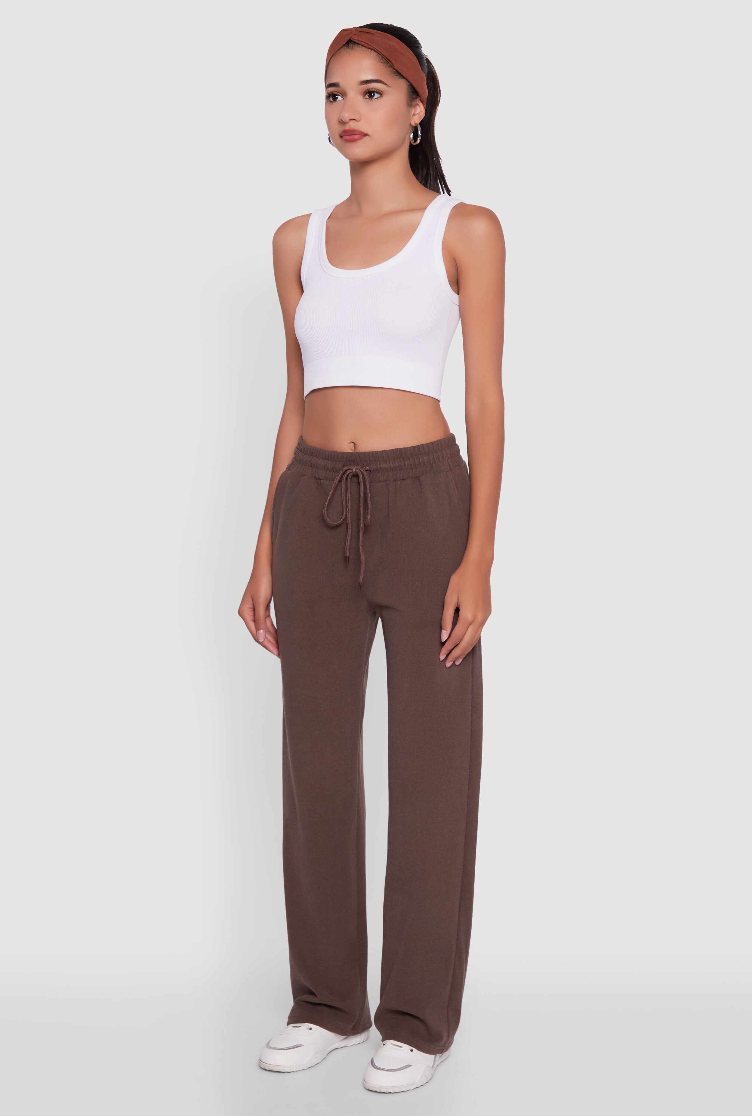 Marled High Waisted Wide Leg Sweatpants with Headband