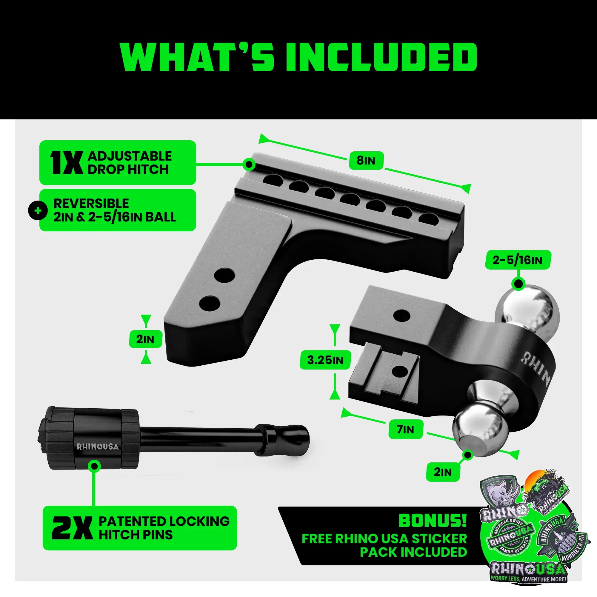 Adjustable Trailer Hitch 2 inch Receiver - Heavy Duty Aluminum Drop Hitch with 12,500lb GTW Towing Capacity for Hauling Heavy Trucks, RV, Trailer, Camper