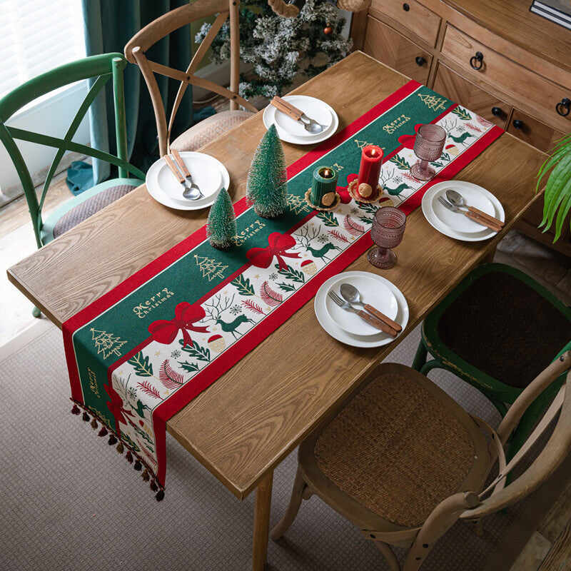 Christmas Festival Table Runner with Tassels