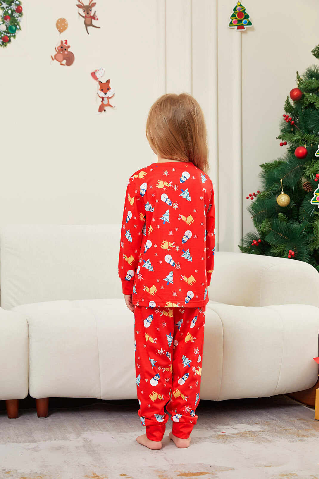 Family Parent-Child Christmas Tree Snowman Deer Printed Pajamas Set