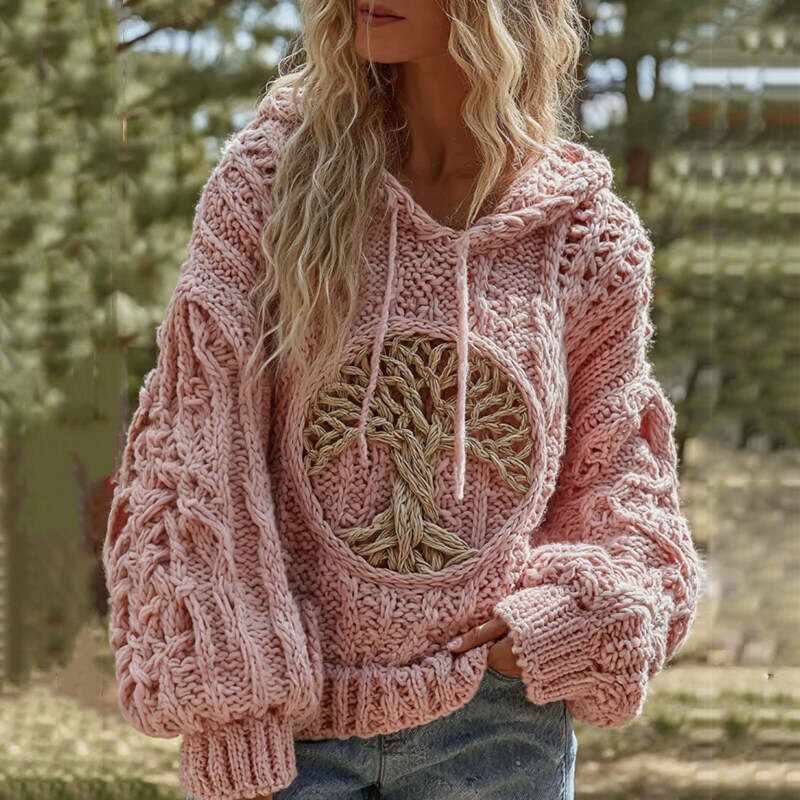 Women's Viking Tree Of Life Art Knit Hooded Sweater