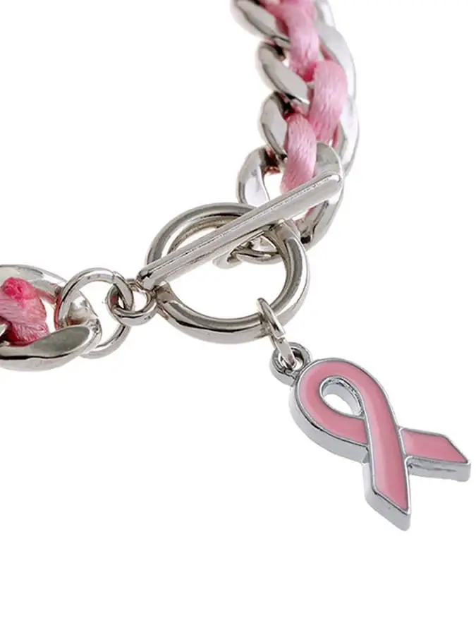 (?Buy 5 Get 1 FREE)Braided Pink Ribbon Bracelet