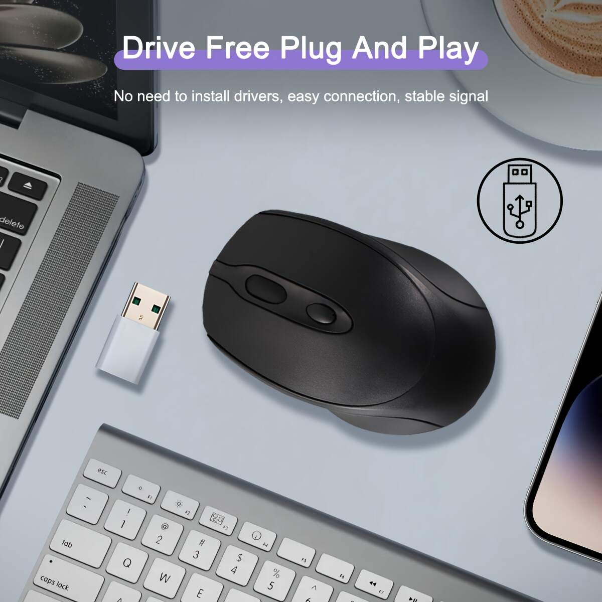 [Wireless Mouse] Rechargeable Ergonomic Wireless Mouse (BT & 2.4G) | Computer Cordless Mouse with USB Receiver for PC Mac Laptop