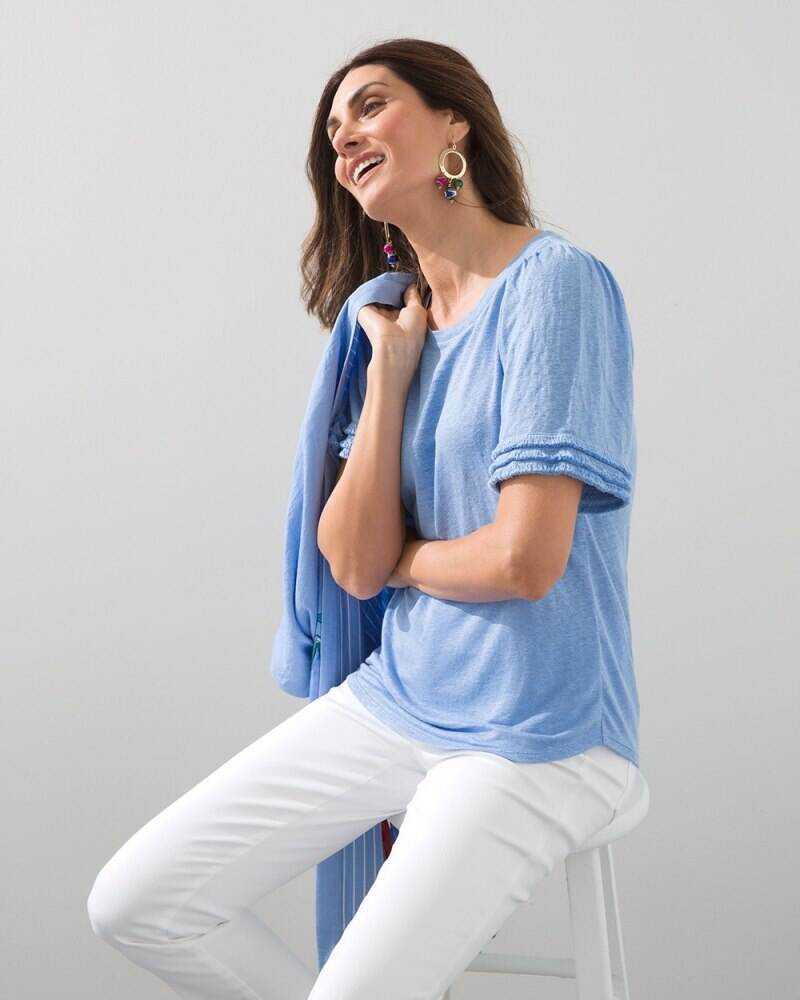 Linen Fringe Sleeve Tee Black