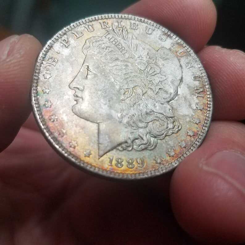 1889 Morgan Silver Dollar AU/BU with rainbow toning.lot#204 Regular 129