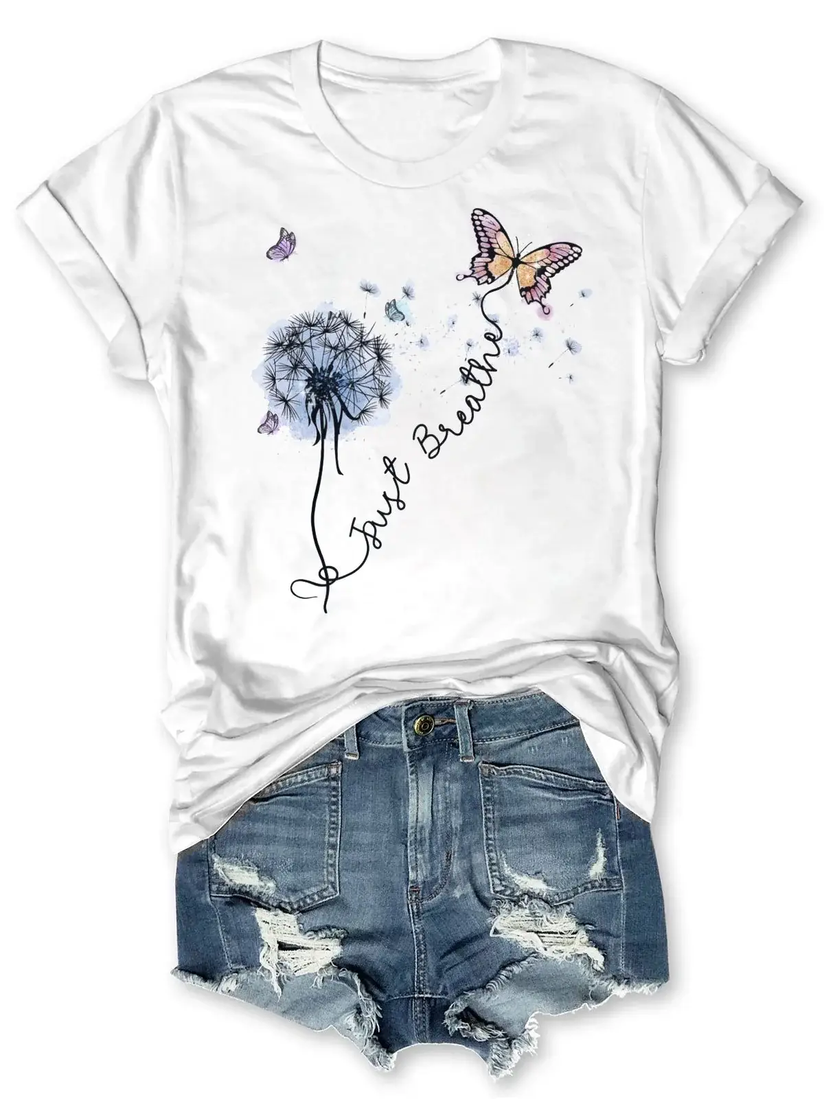 Just Breath Letter Print Causal Short Sleeve T-shirt