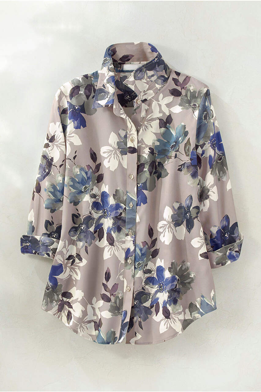Floral Mist 3/4-Sleeve No-Iron Shirt
