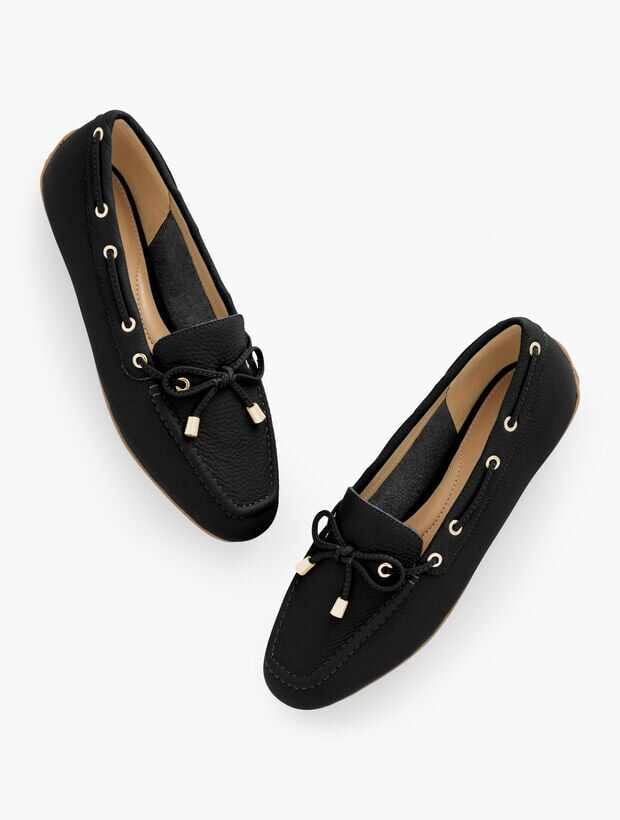 Jessie Pebbled Leather Driving Moccasins BLACK